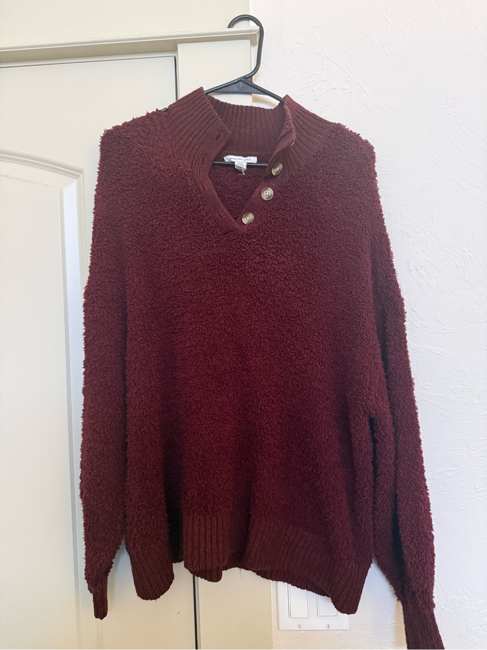 American Eagle Cozy Button-Neck Women’s Sweater - Burgundy